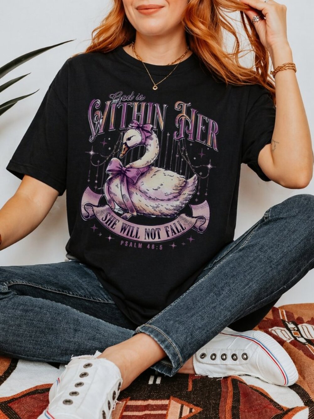 God Is Within Her Shirt, She Will Not Fall Faith Tee